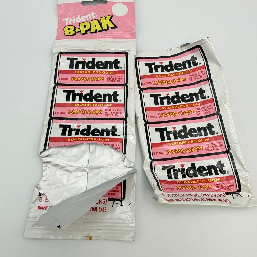 Vintage Trident Sugarless Bubble Gum 8-Pak Empty Packaging Wrappers Lot of 2